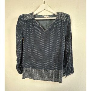 J.Jill Womens Small Blue White Mixed Floral V-Neck Rayon Blouse Top Small Casual